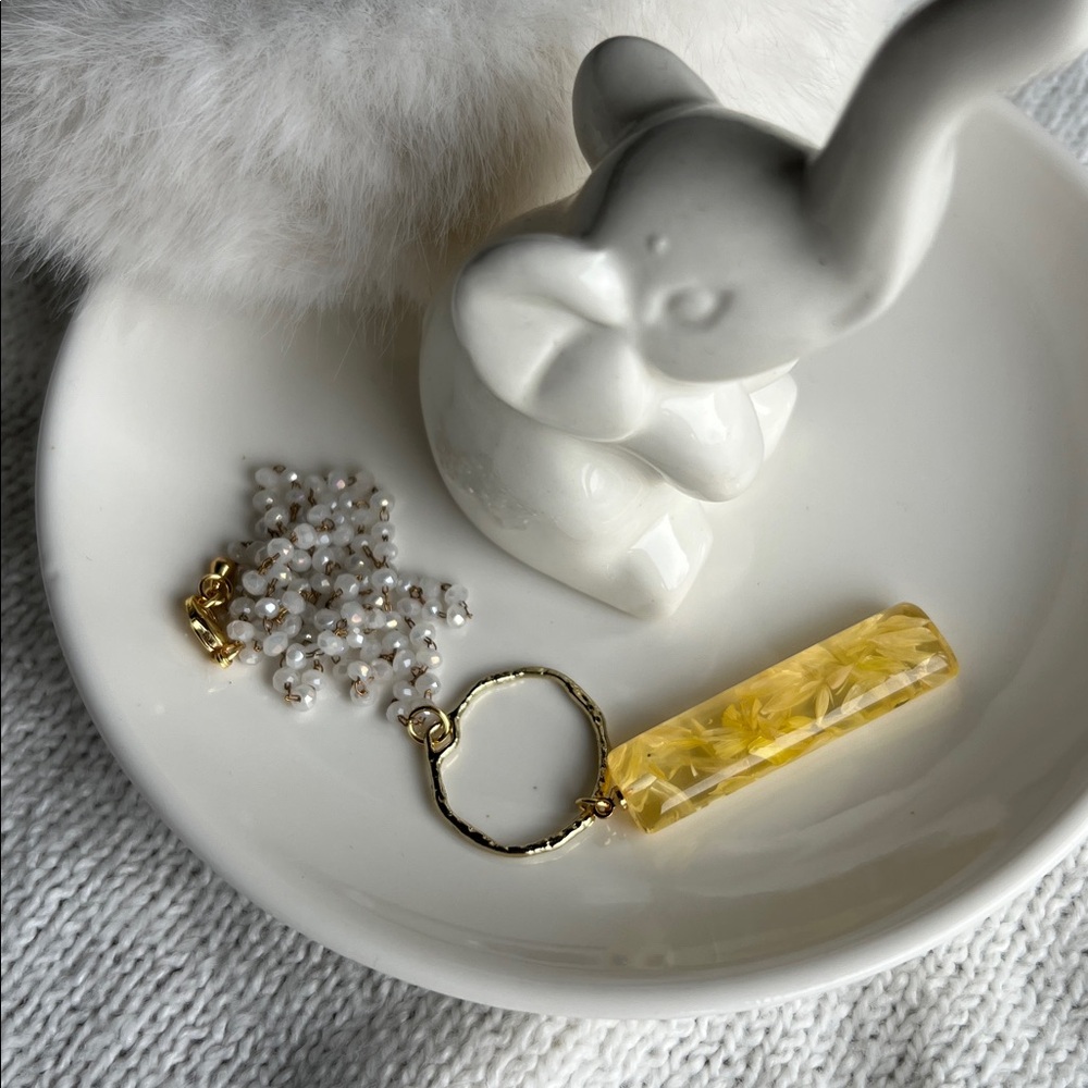 Yellow Resin Bar Necklace with White Bead Chain